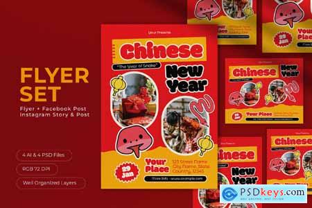 Red Yellow Scrapbooking Chinese New Year Flyer Set