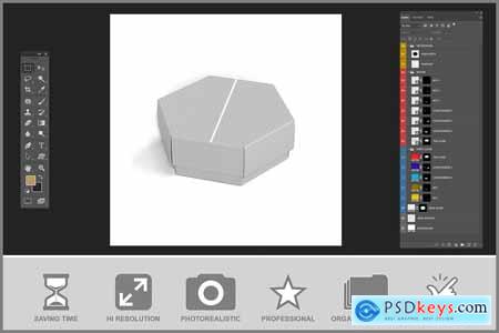 Hexagon Box Mockup - Half Side View