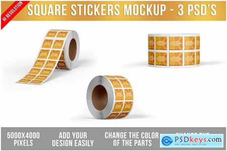 Square Stickers Roll Mockup