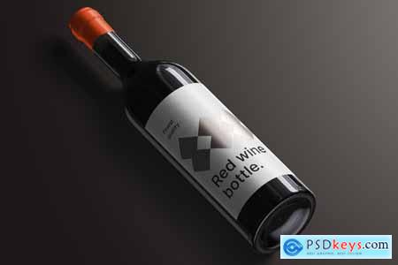 Red wine bottle mockup with hot stamping