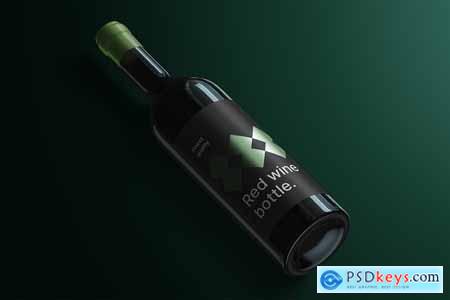 Red wine bottle mockup with hot stamping