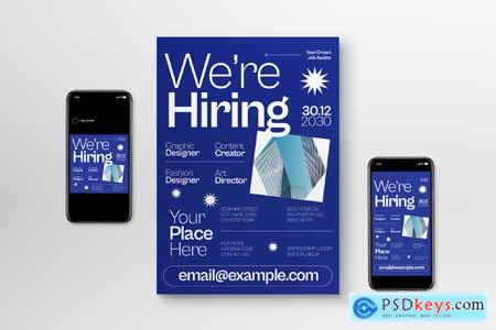 Blue White Minimalist Were Hiring Flyer Set