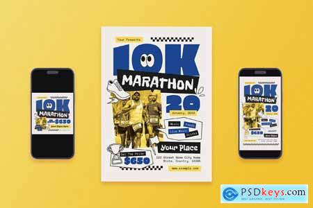 Yellow Doodle Indie 10K Marathon Flyer Set