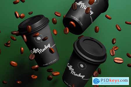 Floating Disposable Coffee Cups Mockup