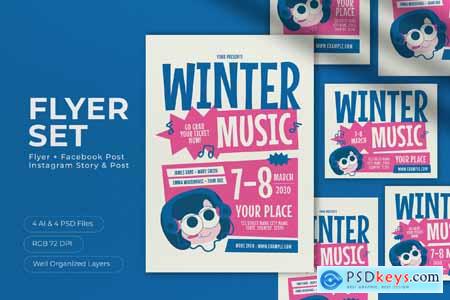 White Quirky Winter Music Flyer Set