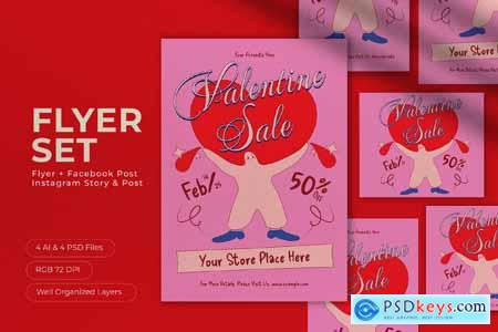 Pink Quirky Valentine Day Sale Flyer Set