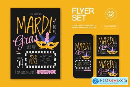 Black Quirky Mardi Gras Flyer Set