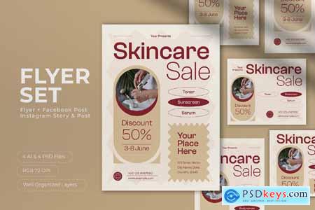 Cream Red Skincare Product Sale Flyer Set