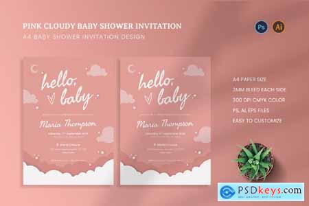 Pink Cloudy Baby Shower Invitation