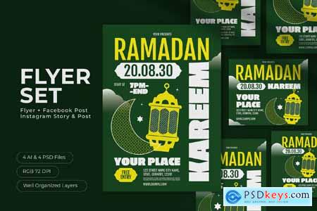 Green Bold Minimalist Ramadan Kareem Flyer Set