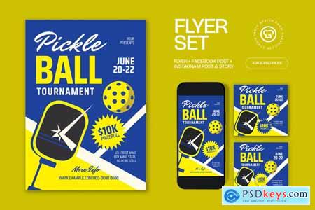 Green Blue Flat Design Pickle Ball Flyer Set