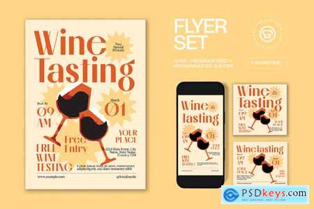 Beige Vintage Aesthetic Wine Tasting Flyer Set