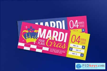 Pink Blue Quirky Mardi Gras Ticket