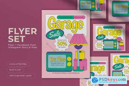 Pink Green Quirky Garage Sale Flyer Set