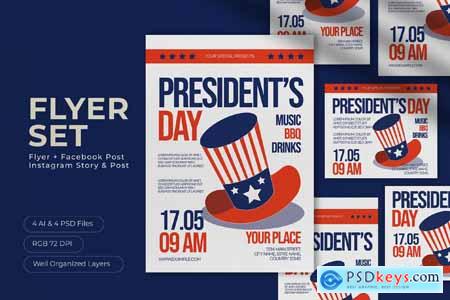 Red Blue Bold President's Day Flyer Set