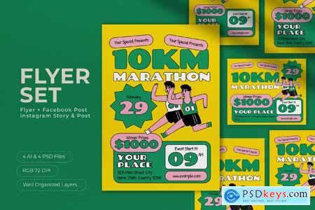 Yellow Green Quirky 10KM Marathon Flyer Set