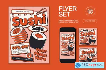 Orange White Scrapbooking Sushi Sale Flyer Set