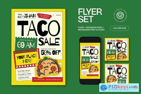 Yellow White Scrapbooking Taco Sale Flyer Set