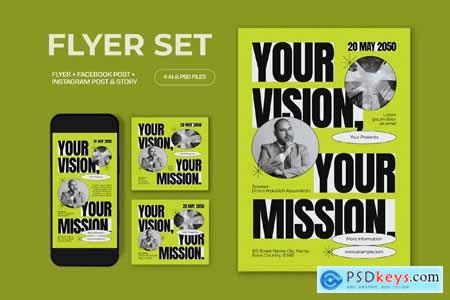 Green Bold Your Vision Your Mission Flyer Set