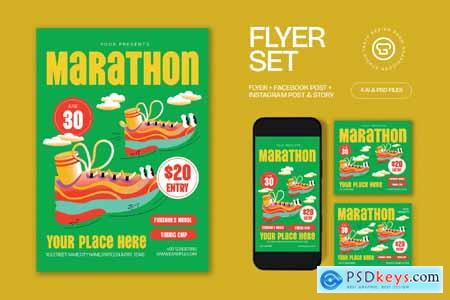 Green Quirky Illustration Marathon Run Flyer Set