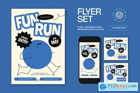 Blue and Beige Quirky Fun Run Flyer Set