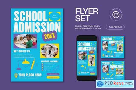 Blue Bold Minimalism School Admission Flyer Set