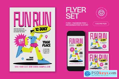 Pink Quirky Illustration Fun Run Flyer Set