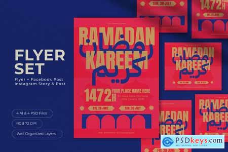 Red Bold Minimalist Ramadan Kareem Flyer Set