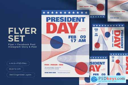 Blue Red Bold Minimalism President Day Flyer Set