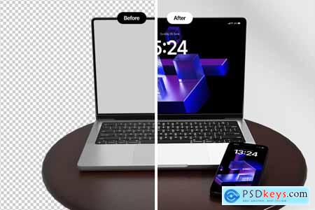 Clean Dual Devices On Table Mockup