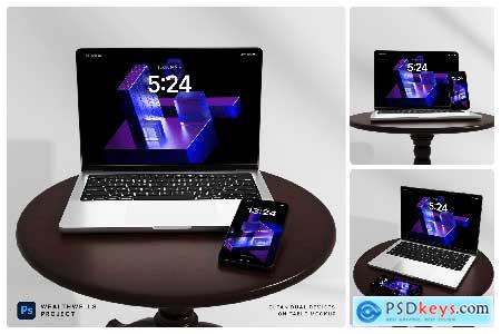 Clean Dual Devices On Table Mockup