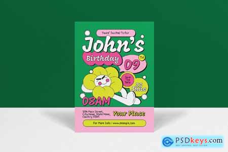 Green Pink Quirky Kids Birthday Invitation