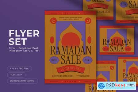 Orange Vintage Aesthetic Ramadan Sale Flyer Set