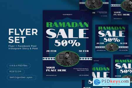 Blue Bold Minimalist Ramadan Sale Flyer Set