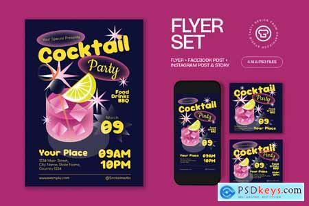 Blue Yellow Quirky Cocktail Party Flyer Set