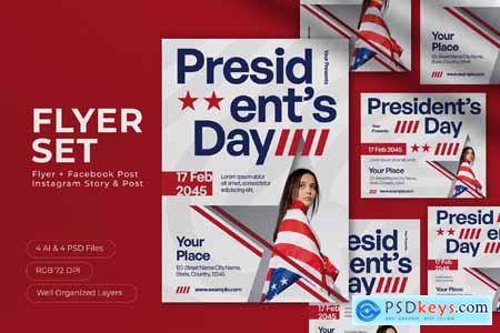 White Red Bold President's Day Flyer Set