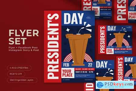 Blue Red Bold Minimalist President's Day Flyer Set