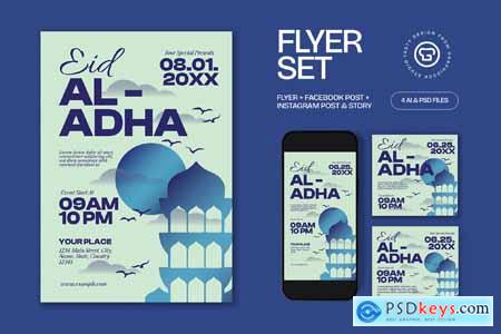 Green Blue Bold Minimalist Eid Al Adha Flyer Set