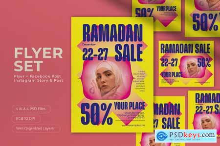 Yellow Pink Bold Minimalist Ramadan Sale Flyer Set