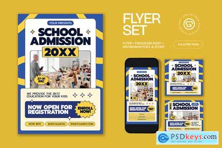 Blue Yellow Bold School Admission Flyer Set