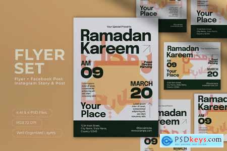 White Green Bold Ramadan Kareem Flyer Set