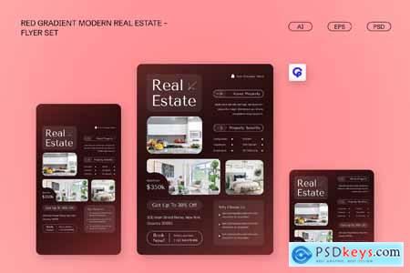 Red Gradient Modern Real Estate Flyer Set 004