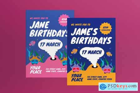 Blue Kiddieland Kids Birthday Party Invitation