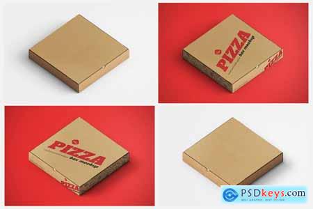 Cardboard Pizza Box Mockup - Isometric View