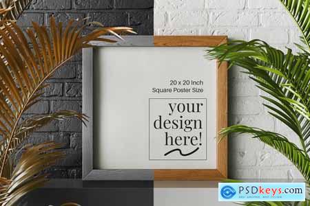 Square Wooden Frame Mockup - 20x20 Inch