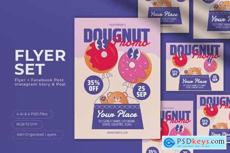 Purple Pink Quirky Doughnut Promo Flyer Set