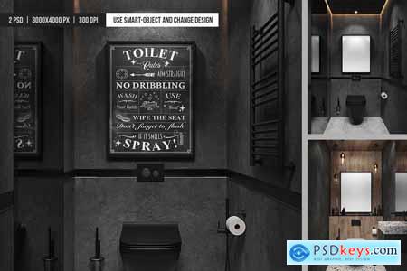 Poster in Black Bathroom Interior Mockup