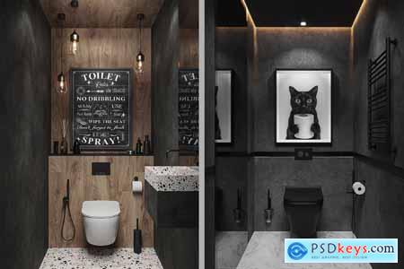 Poster in Black Bathroom Interior Mockup