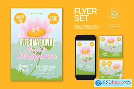 Green International Day Of Happiness Flyer Set