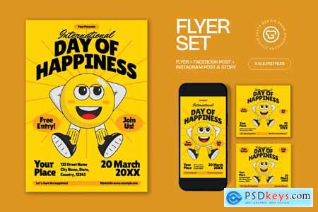 Yellow International Day of Happiness Flyer Set